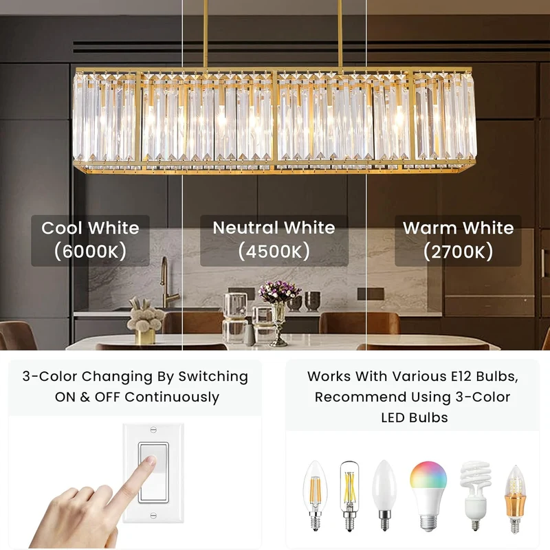 Kristallen Hanglamp Lineair Keukeneiland Eetkamer Plafondverlichting Kroonluchter Scandinavisch Design | Sansoti