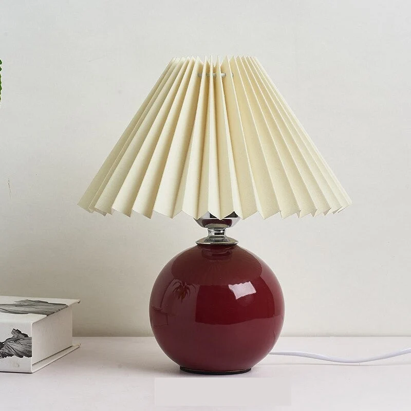 Keramische Tafellamp met Textielen Kap Retro Waaiermodel Bedlampje Nachtkastje Sfeerverlichting Scandinavisch | Sansoti