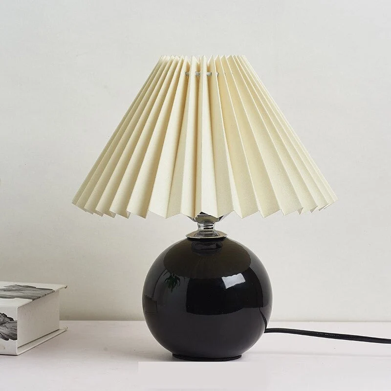 Keramische Tafellamp met Textielen Kap Retro Waaiermodel Bedlampje Nachtkastje Sfeerverlichting Scandinavisch | Sansoti