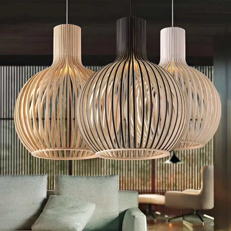 Houten Hanglamp Scandinavisch Design Plafondverlichting Eethoek Woonkamer Sfeerlicht Natuurlijk Hout 45cm | Sansoti