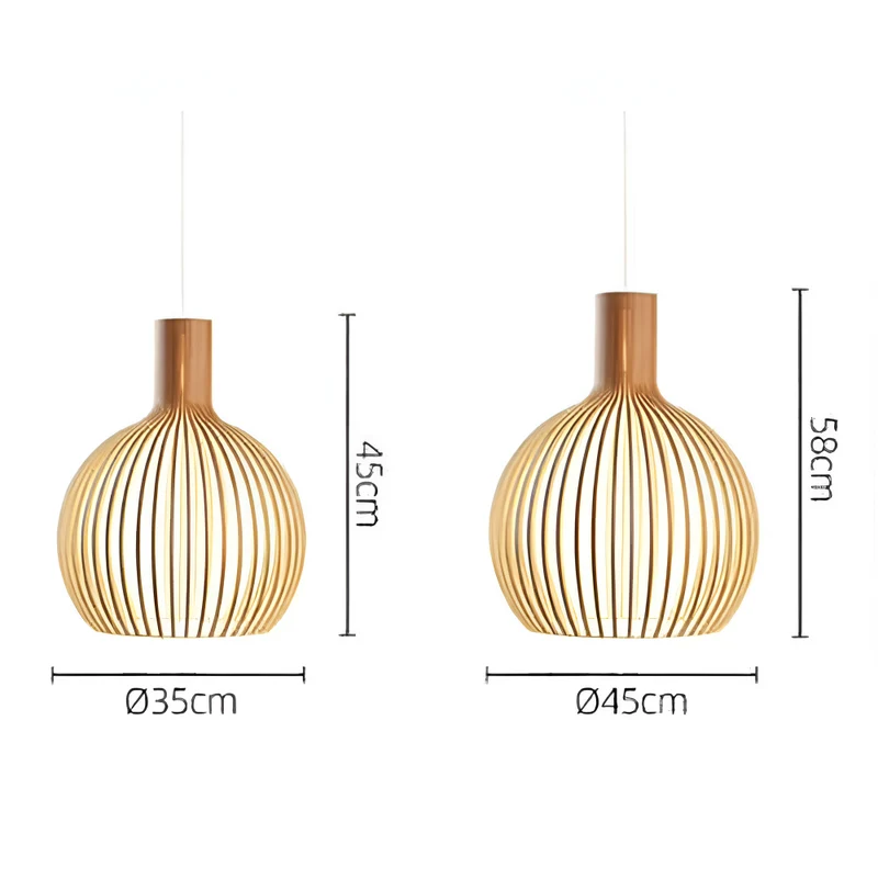 Houten Hanglamp Scandinavisch Design Plafondverlichting Eethoek Woonkamer Sfeerlicht Natuurlijk Hout 45cm | Sansoti