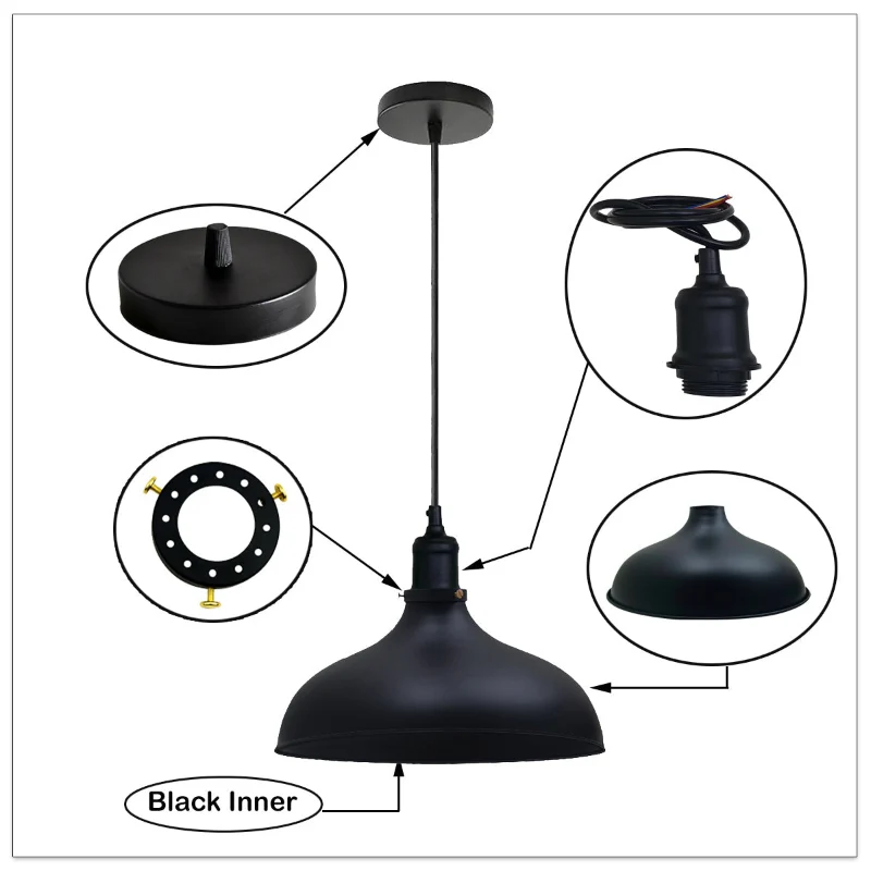 Industrial Schwarz Pendelleuchte E27 Metall 36cm Schirm~2740