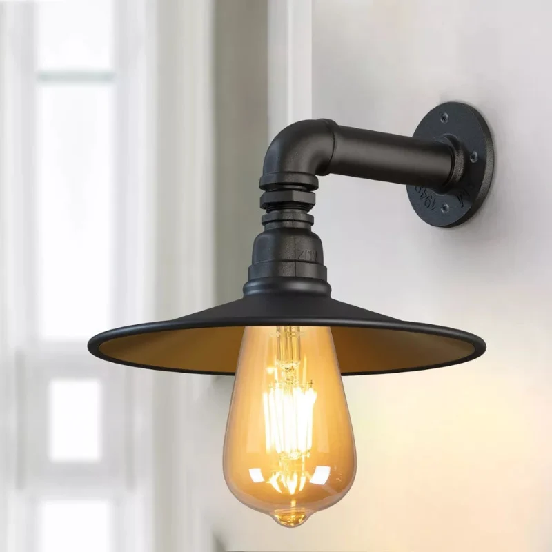 Wasserpfeifen Wandleuchte Innen Schwarzgolden mit Schirm~3053