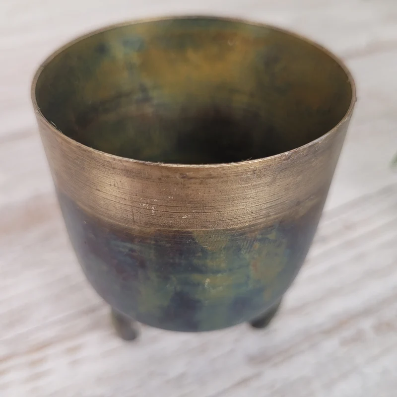 Design Teelichthalter Metall Gold Blau Grün Patina 8cm Deko