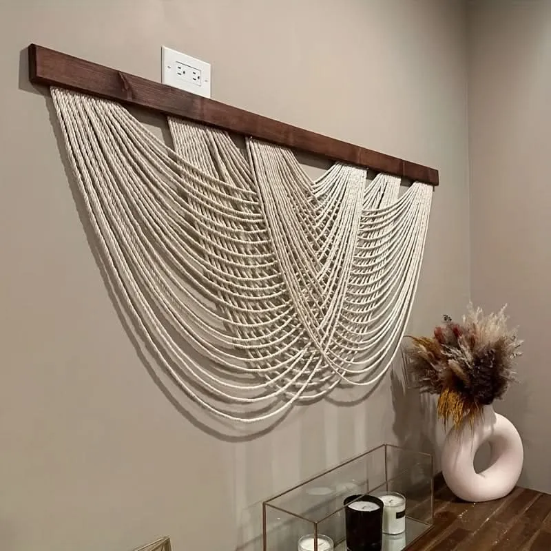 Gemacramed Wandpaneel Boho Katoen 100x60 cm Minimalistische Wandversiering Natuurlijk Textiel Woonkamer | Sansoti
