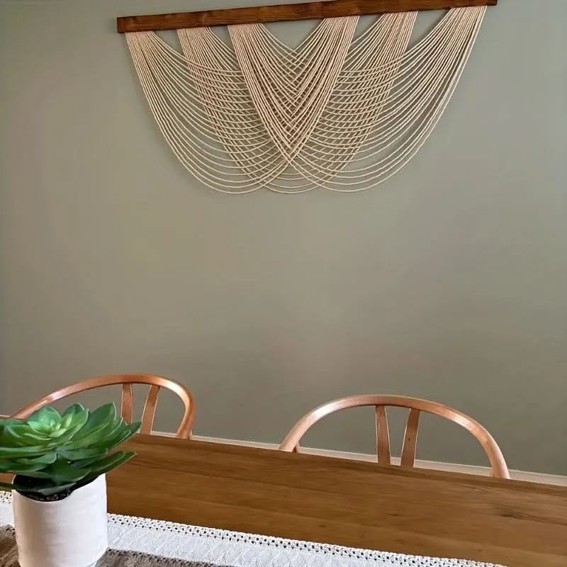 Gemacramed Wandpaneel Boho Katoen 100x60 cm Minimalistische Wandversiering Natuurlijk Textiel Woonkamer | Sansoti