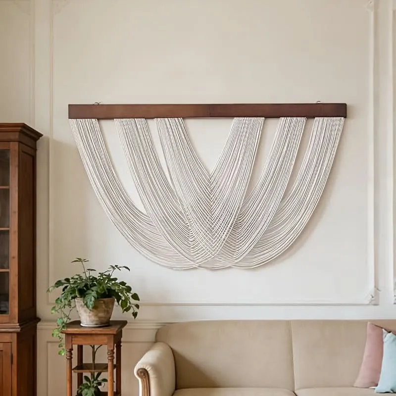 Gemacramed Wandpaneel Boho Katoen 100x60 cm Minimalistische Wandversiering Natuurlijk Textiel Woonkamer | Sansoti