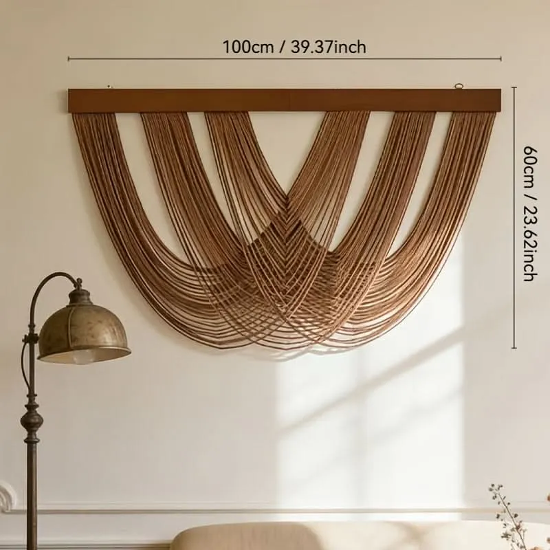 Gemacramed Wandpaneel Boho Katoen 100x60 cm Minimalistische Wandversiering Natuurlijk Textiel Woonkamer | Sansoti