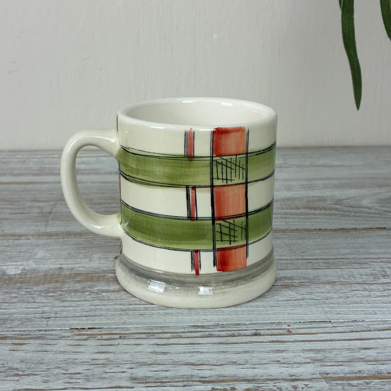 Jet By Ter Steege Becher Seasons Tasse Keramik Grün Orange Kariert Neu