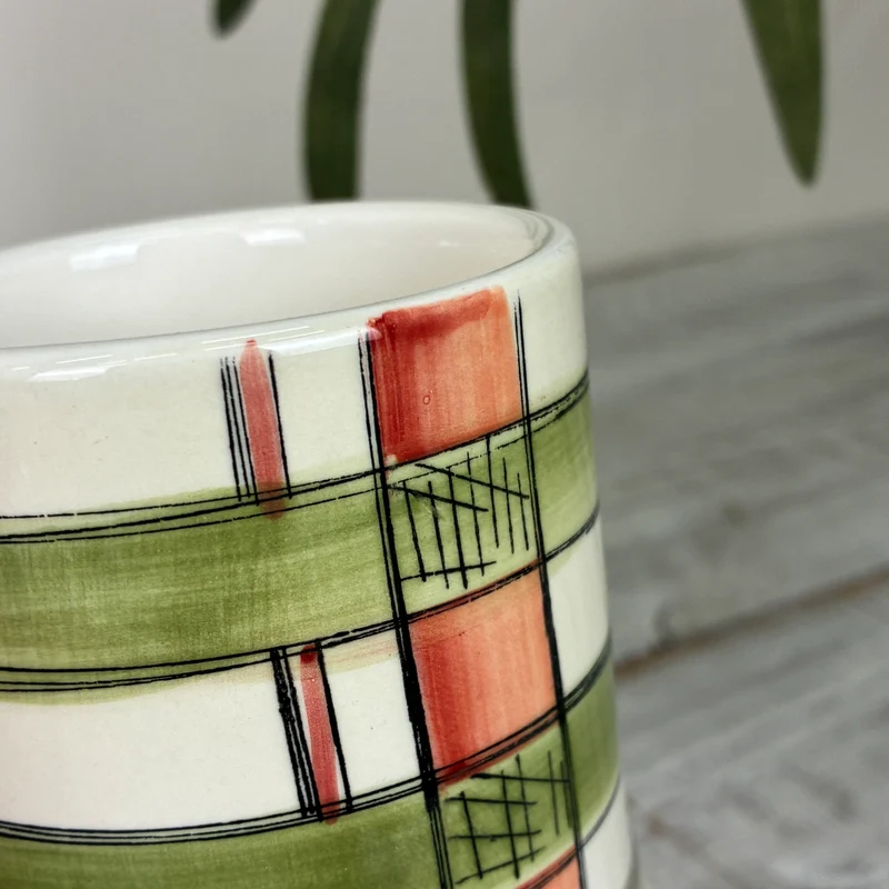 Jet By Ter Steege Becher Seasons Tasse Keramik Grün Orange Kariert Neu