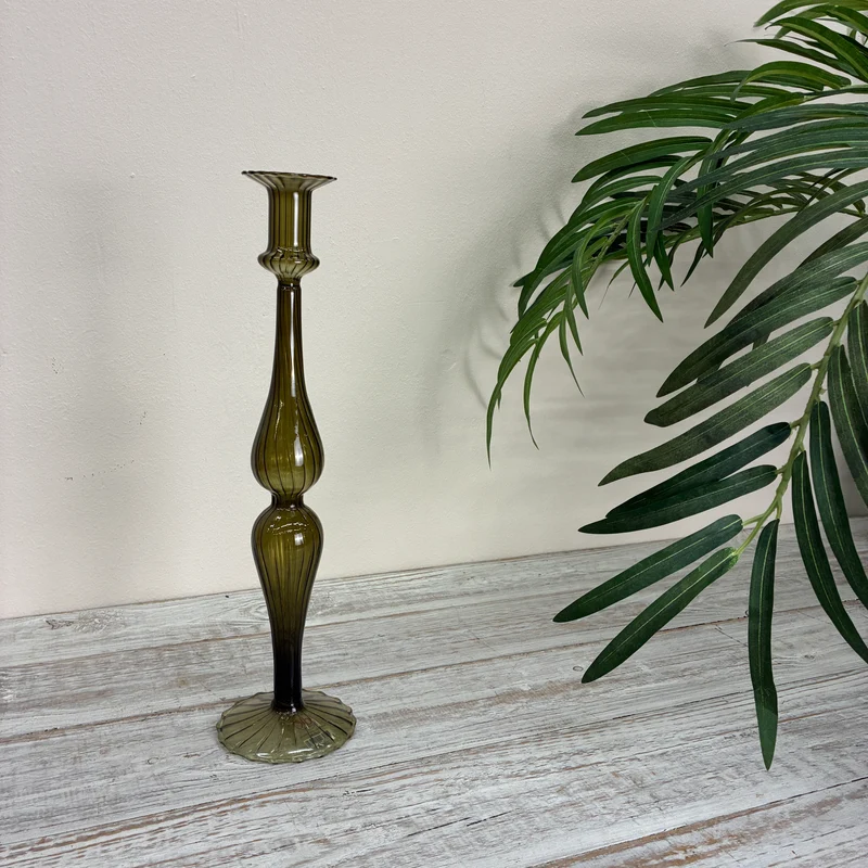 Kerzenständer Dunkelgrün Glas Ständer Curvy Deko Kerzenhalter 35cm