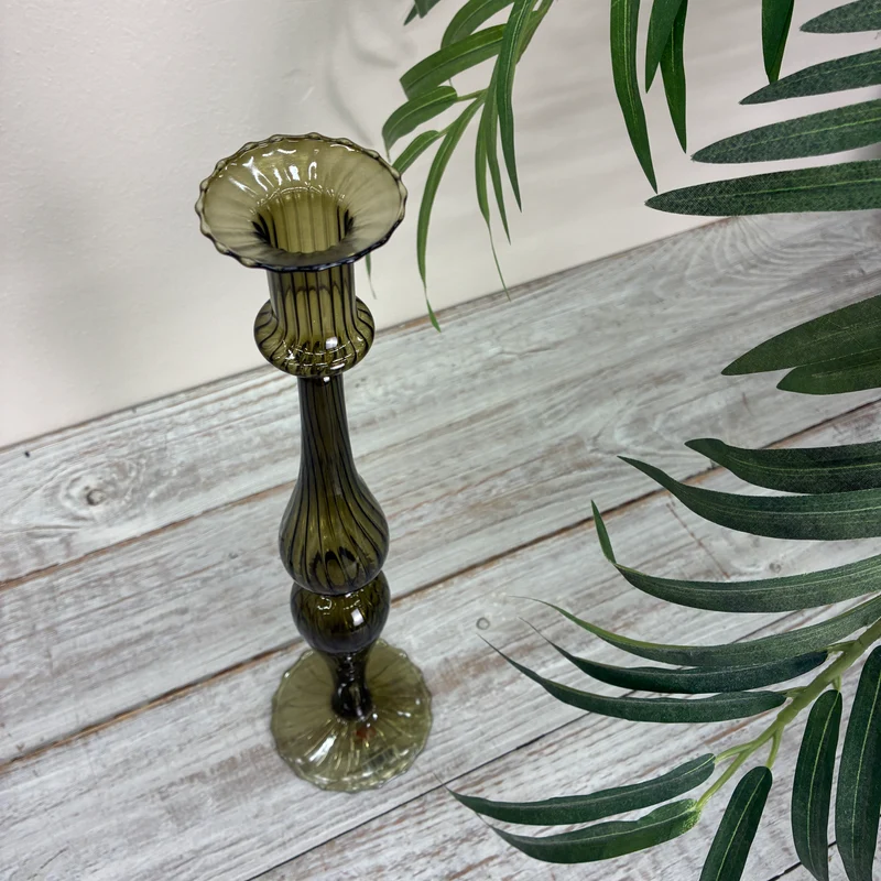 Kerzenständer Dunkelgrün Glas Ständer Curvy Deko Kerzenhalter 35cm