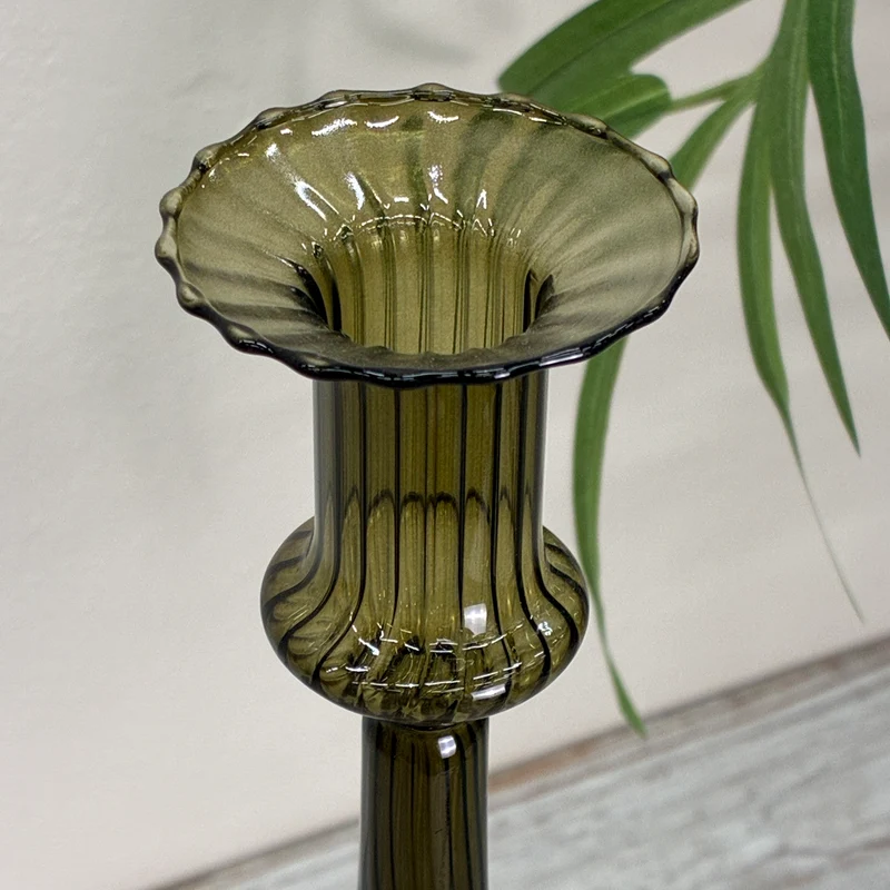 Kerzenständer Dunkelgrün Glas Ständer Curvy Deko Kerzenhalter 35cm