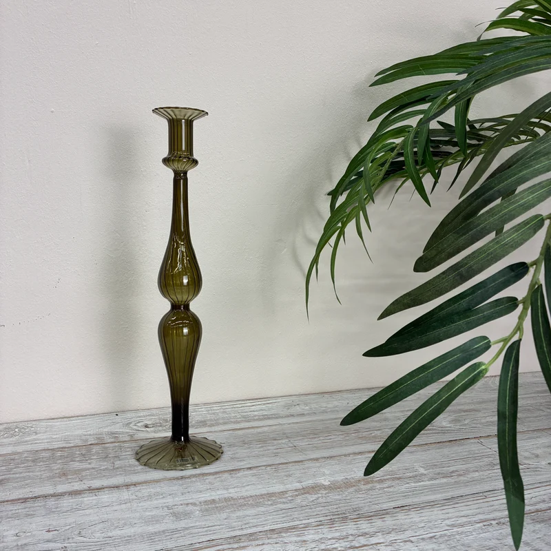 Kerzenständer Dunkelgrün Glas Ständer Curvy Deko Kerzenhalter 35cm