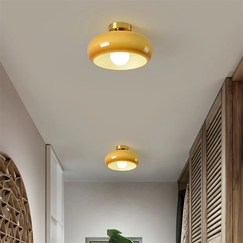 Plafondlamp Glas Messing Vintage Retro Stijl E27 28cm Hal Keuken Slaapkamer Badkamer Handgeblazen Woonkamer | Sansoti