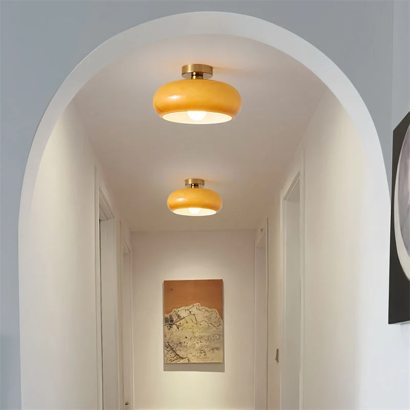 Plafondlamp Glas Messing Vintage Retro Stijl E27 28cm Hal Keuken Slaapkamer Badkamer Handgeblazen Woonkamer | Sansoti