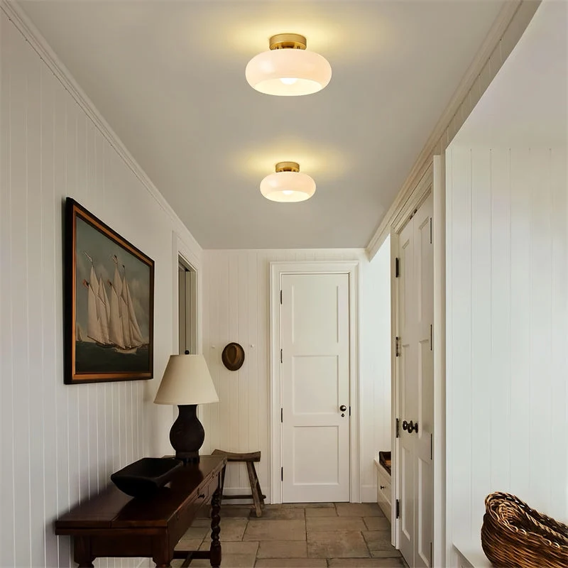 Plafondlamp Glas Messing Vintage Retro Stijl E27 28cm Hal Keuken Slaapkamer Badkamer Handgeblazen Woonkamer | Sansoti