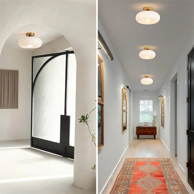 Plafondlamp Glas Messing Vintage Retro Stijl E27 28cm Hal Keuken Slaapkamer Badkamer Handgeblazen Woonkamer | Sansoti