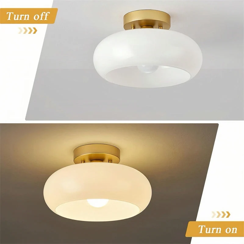 Plafondlamp Glas Messing Vintage Retro Stijl E27 28cm Hal Keuken Slaapkamer Badkamer Handgeblazen Woonkamer | Sansoti