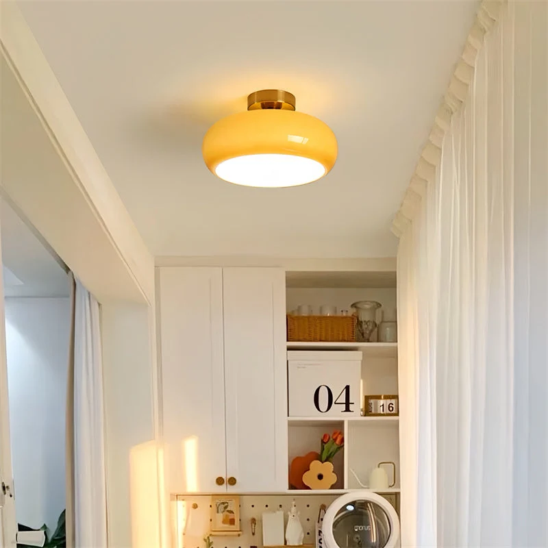 Plafondlamp Glas Messing Vintage Retro Stijl E27 28cm Hal Keuken Slaapkamer Badkamer Handgeblazen Woonkamer | Sansoti