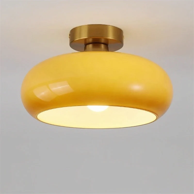 Plafondlamp Glas Messing Vintage Retro Stijl E27 28cm Hal Keuken Slaapkamer Badkamer Handgeblazen Woonkamer | Sansoti