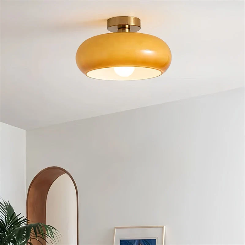 Plafondlamp Glas Messing Vintage Retro Stijl E27 28cm Hal Keuken Slaapkamer Badkamer Handgeblazen Woonkamer | Sansoti