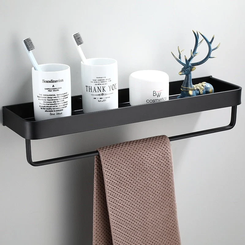 Zwevend Wandrek Aluminium Mat Zwart 30-50cm Multifunctioneel Opbergplankje Badkamer Keuken Woonkamer | Sansoti