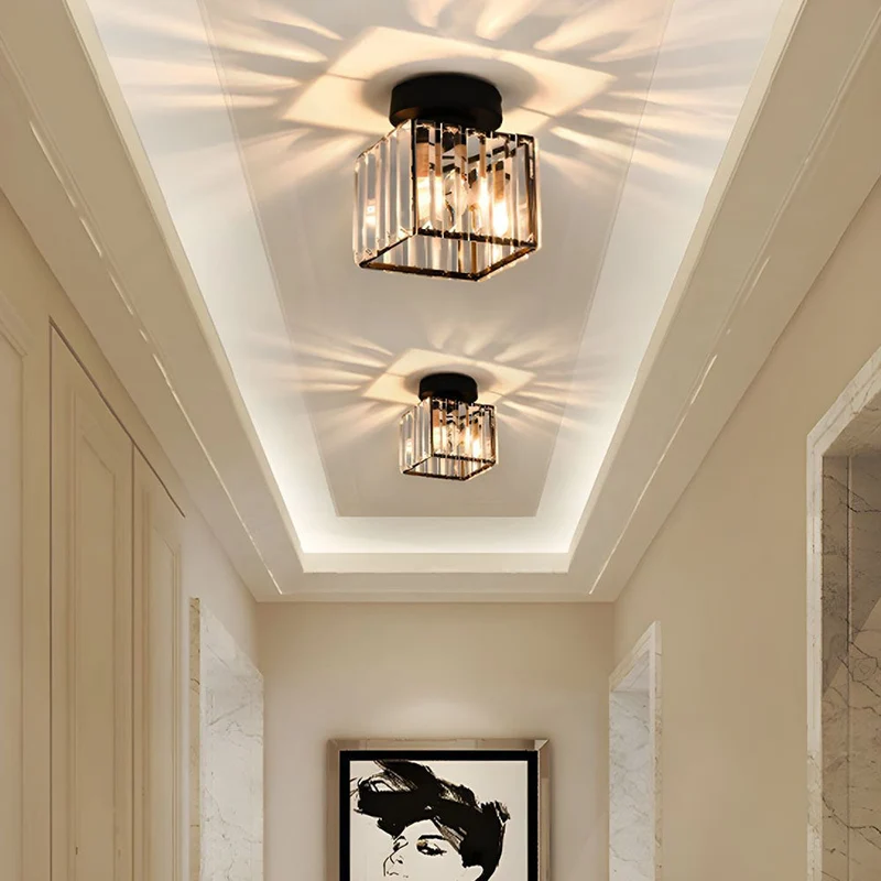 Plafondlamp Kristal Glas Modern Laag Profiel Zwart Goud E27 220V Hal Slaapkamer Woonkamer Chroom Verlichting | Sansoti