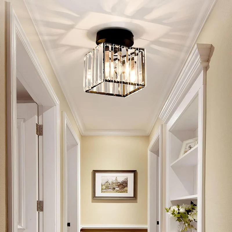 Plafondlamp Kristal Glas Modern Laag Profiel Zwart Goud E27 220V Hal Slaapkamer Woonkamer Chroom Verlichting | Sansoti