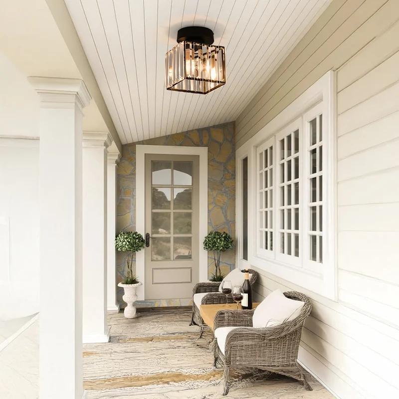 Plafondlamp Kristal Glas Modern Laag Profiel Zwart Goud E27 220V Hal Slaapkamer Woonkamer Chroom Verlichting | Sansoti