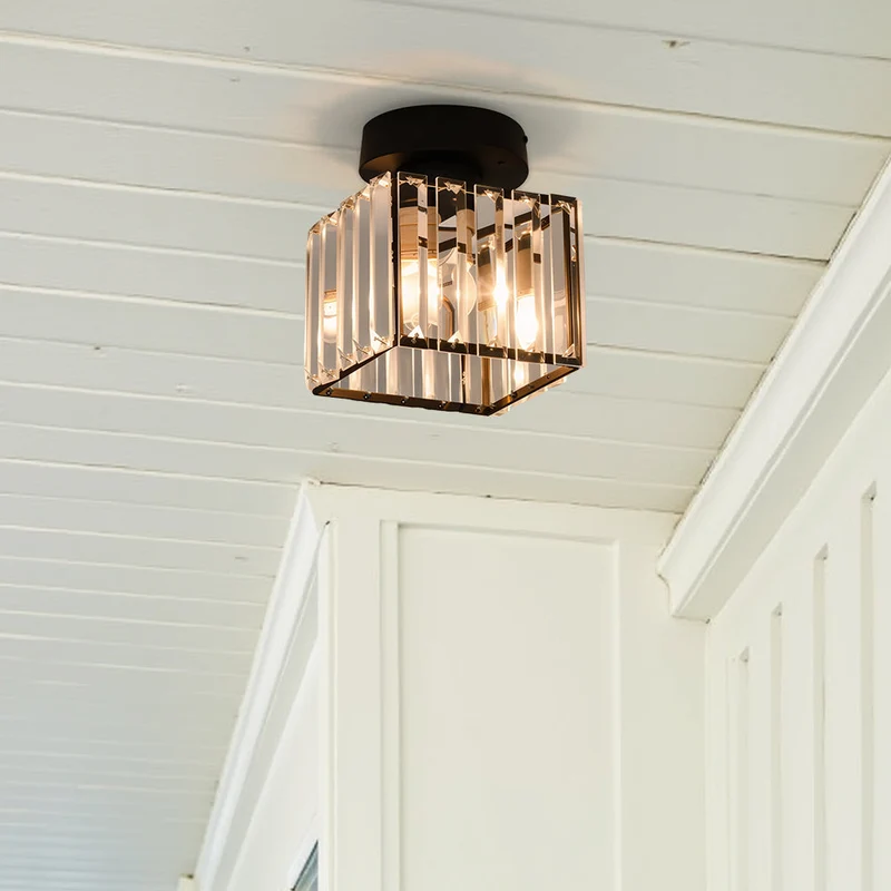 Plafondlamp Kristal Glas Modern Laag Profiel Zwart Goud E27 220V Hal Slaapkamer Woonkamer Chroom Verlichting | Sansoti