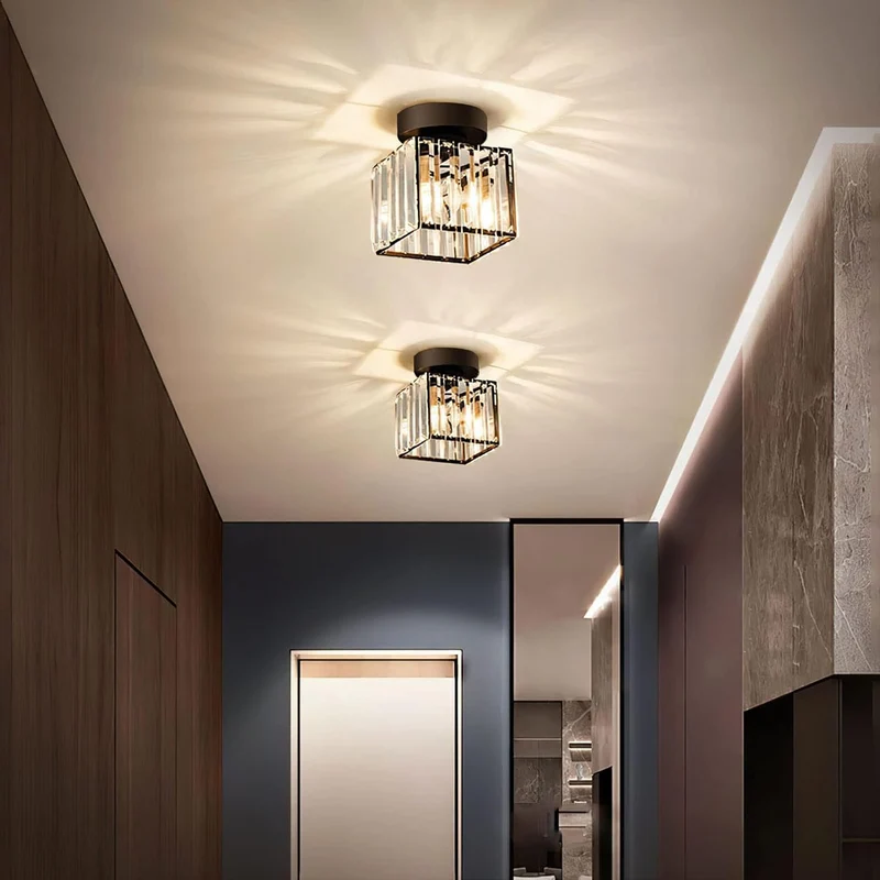 Plafondlamp Kristal Glas Modern Laag Profiel Zwart Goud E27 220V Hal Slaapkamer Woonkamer Chroom Verlichting | Sansoti