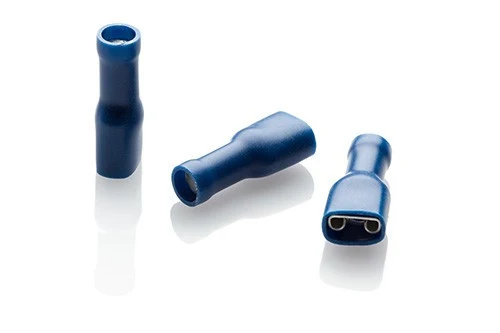 Blaue, vollisolierte 6.3-mm-Flachstecker-Crimpkabelschuhe / 100er-Pack / Am beliebtesten