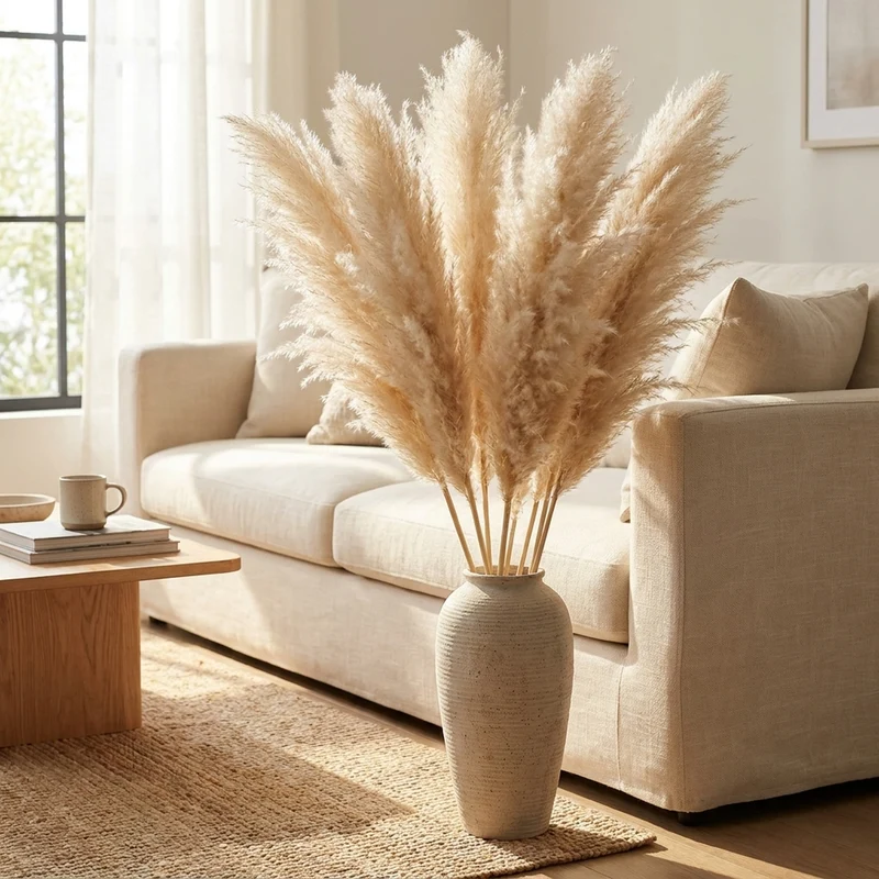 Decoratieve Pampasgrassen 65cm – Kunstdecoratie Boho Stijl voor Vaas Interieur Woonkamer Scandinavisch | Sansoti