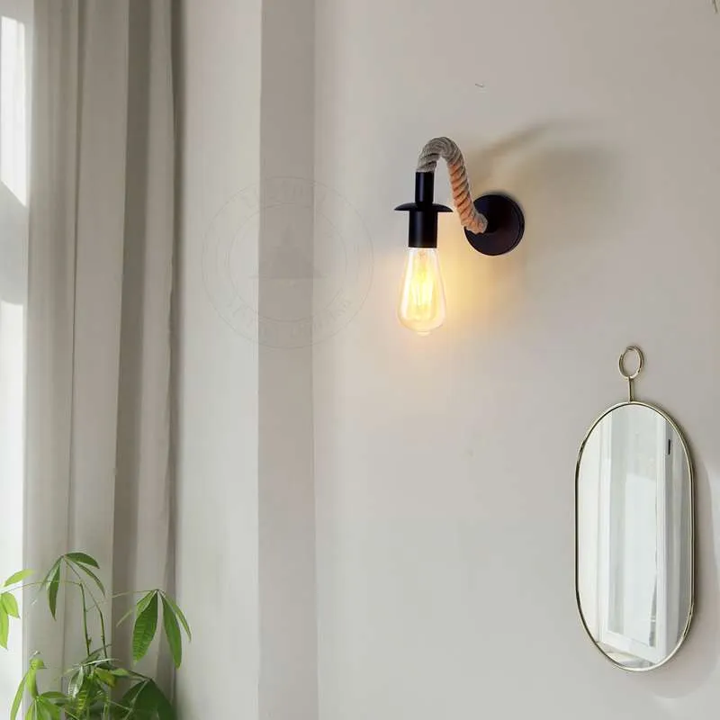 Industrielle Seil-Wandleuchte – Vintage Wandlampe mit E27-Fassung, Rustikales Loft-Design~2638