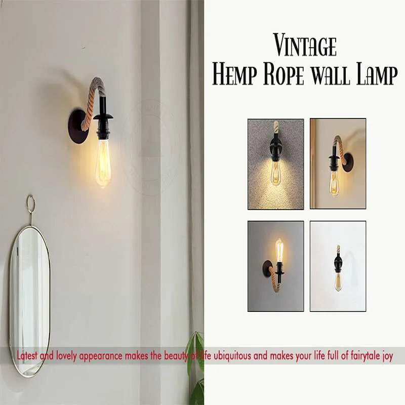 Industrielle Seil-Wandleuchte – Vintage Wandlampe mit E27-Fassung, Rustikales Loft-Design~2638