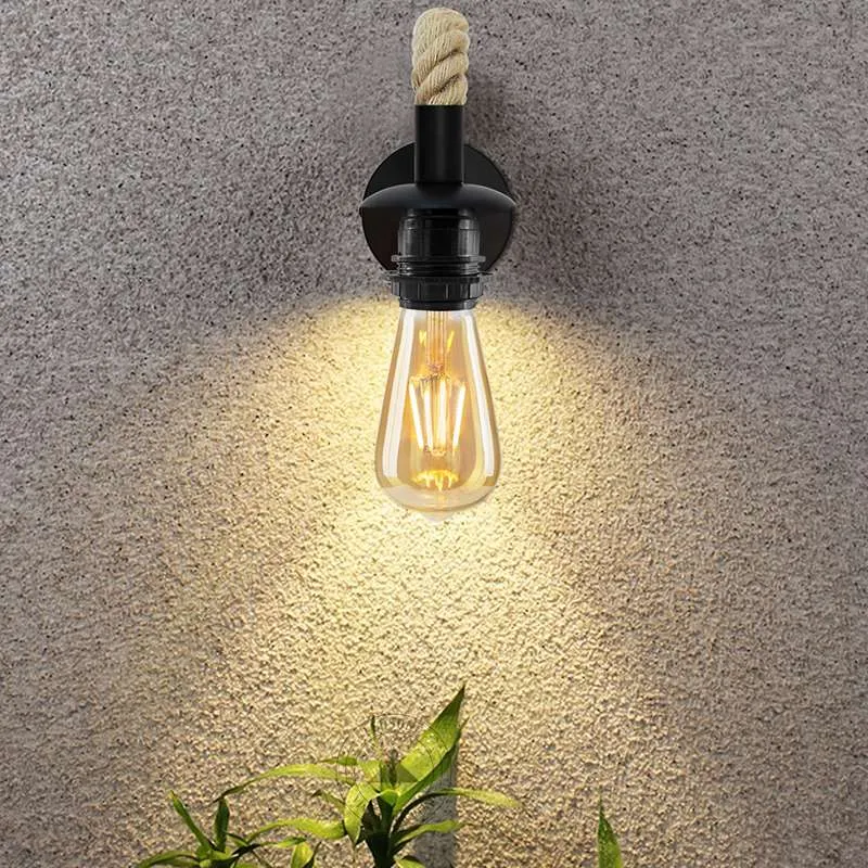 Industrielle Seil-Wandleuchte – Vintage Wandlampe mit E27-Fassung, Rustikales Loft-Design~2638