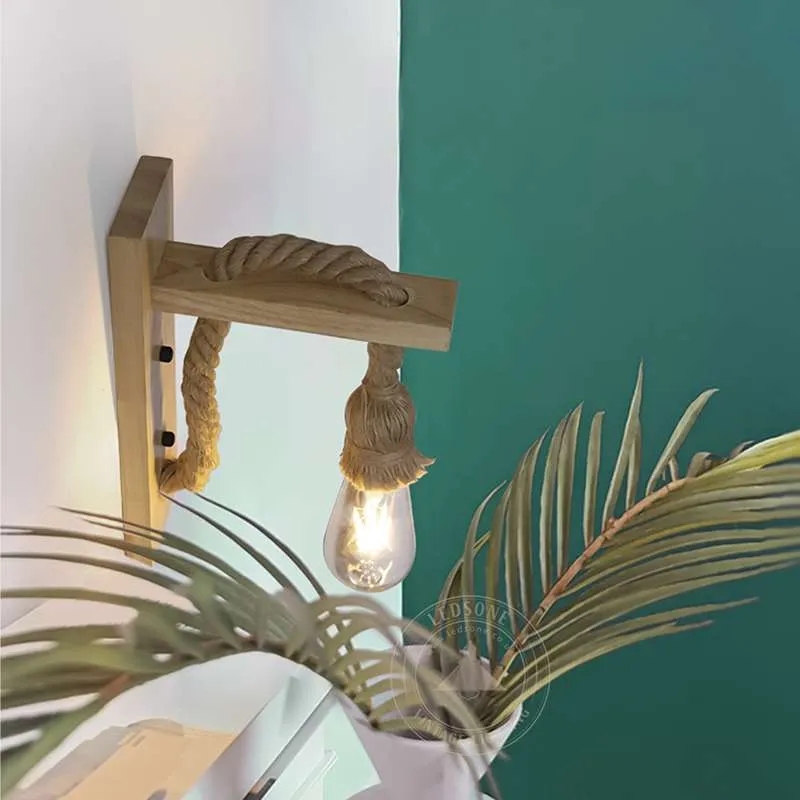 Wandlampe mit holz , Hanfseil,lampen für das Kinderzimmer~2635
