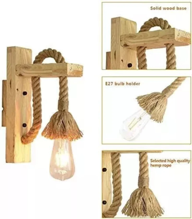 Wandlampe mit holz , Hanfseil,lampen für das Kinderzimmer~2635