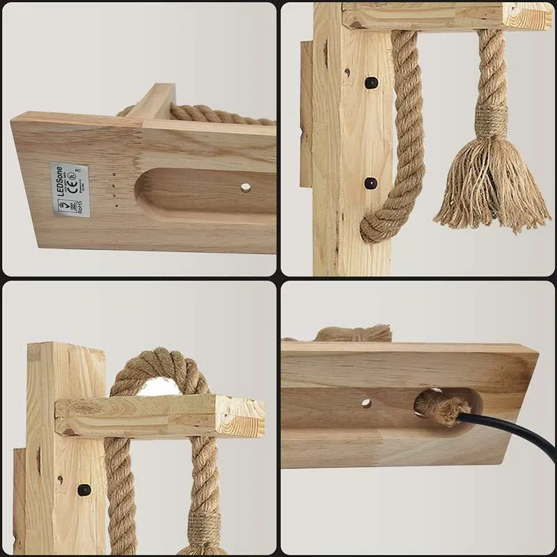 Wandlampe mit holz , Hanfseil,lampen für das Kinderzimmer~2635