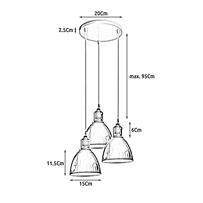 Pendelleuchte Esstisch Küchenlampen Hängeleuchte 3-Flammig, 15 cm, Gelb~2506