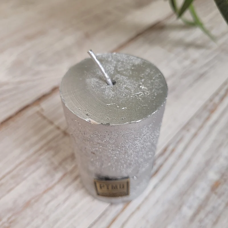 PTMD Stumpenkerze Silber Struktur Rustikal Kerze Deko 8cm