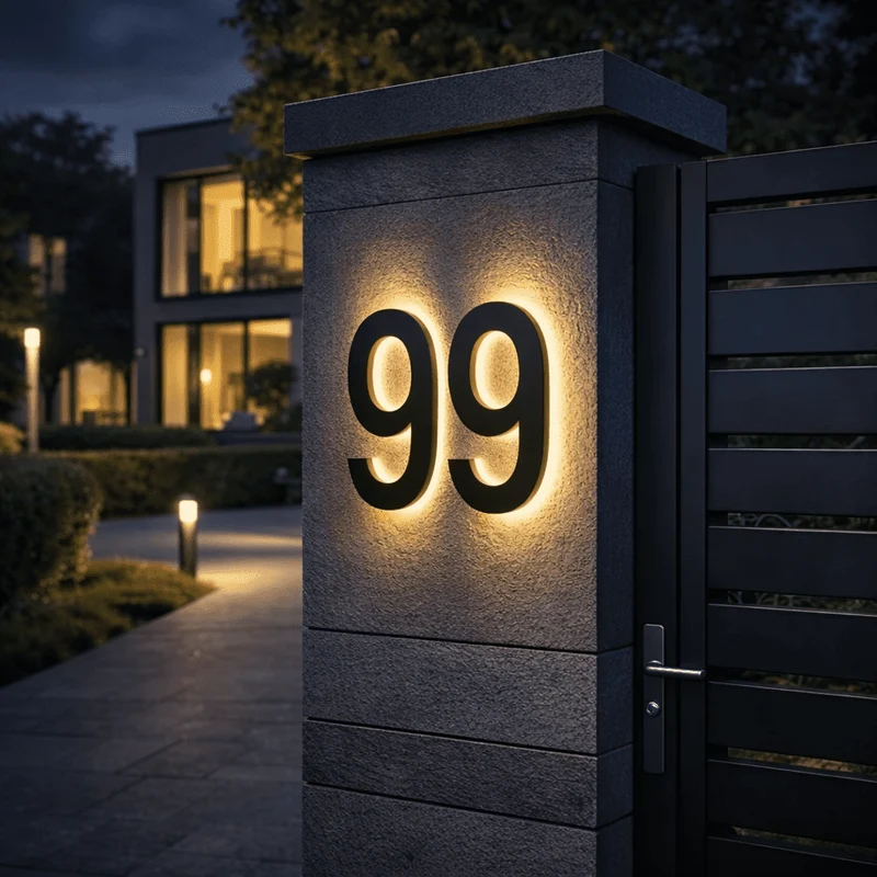Verlicht Huisnummer LED Bord Weerbestendig Achtergrondverlichting Modern Gevelaccessoire voor Buiten en Tuin | Sansoti