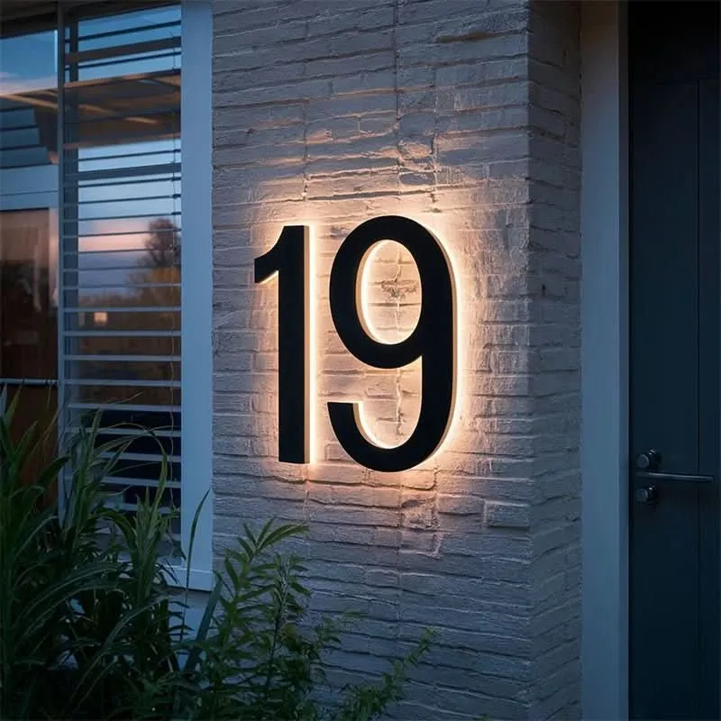 Verlicht Huisnummer LED Bord Weerbestendig Achtergrondverlichting Modern Gevelaccessoire voor Buiten en Tuin | Sansoti