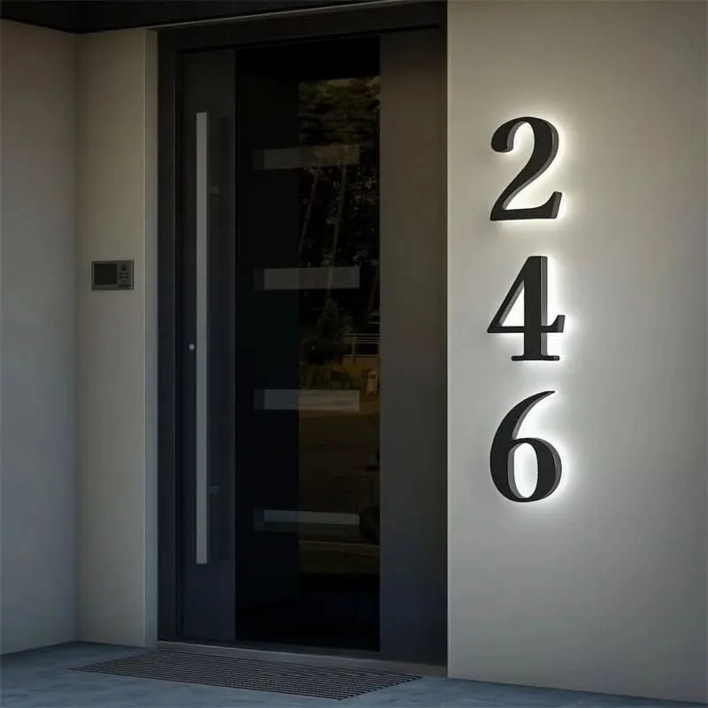 Verlicht Huisnummer LED Bord Weerbestendig Achtergrondverlichting Modern Gevelaccessoire voor Buiten en Tuin | Sansoti