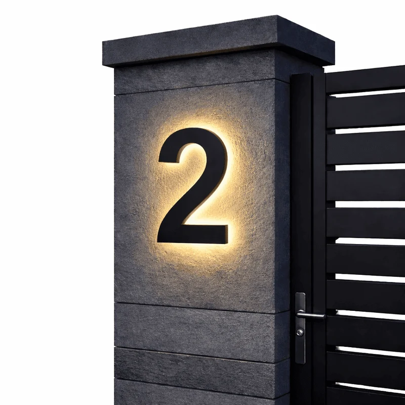 Verlicht Huisnummer LED Bord Weerbestendig Achtergrondverlichting Modern Gevelaccessoire voor Buiten en Tuin | Sansoti