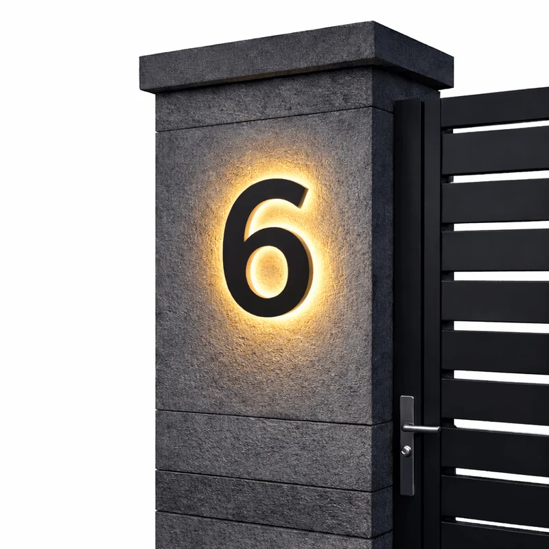 Verlicht Huisnummer LED Bord Weerbestendig Achtergrondverlichting Modern Gevelaccessoire voor Buiten en Tuin | Sansoti