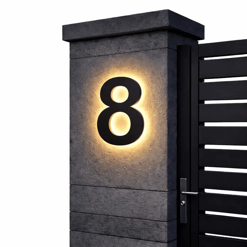 Verlicht Huisnummer LED Bord Weerbestendig Achtergrondverlichting Modern Gevelaccessoire voor Buiten en Tuin | Sansoti