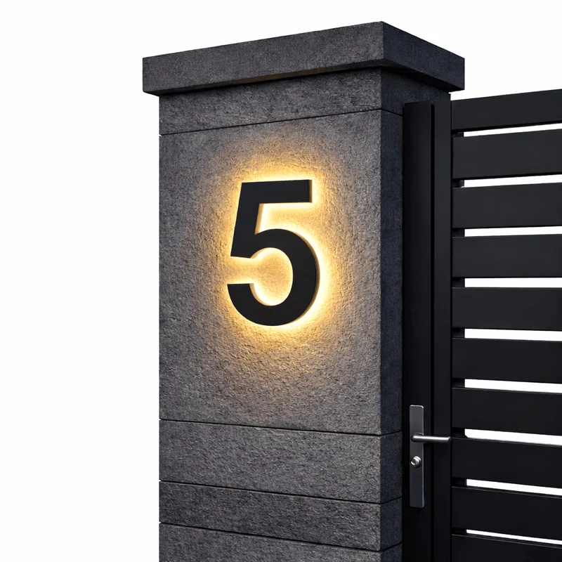 Verlicht Huisnummer LED Bord Weerbestendig Achtergrondverlichting Modern Gevelaccessoire voor Buiten en Tuin | Sansoti