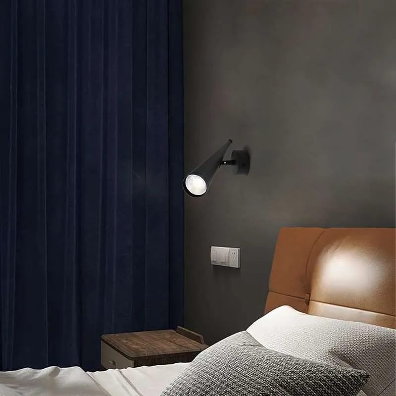 Schwarze LED Wandleuchte mit Kegel-Schirm Modernes Design~2623